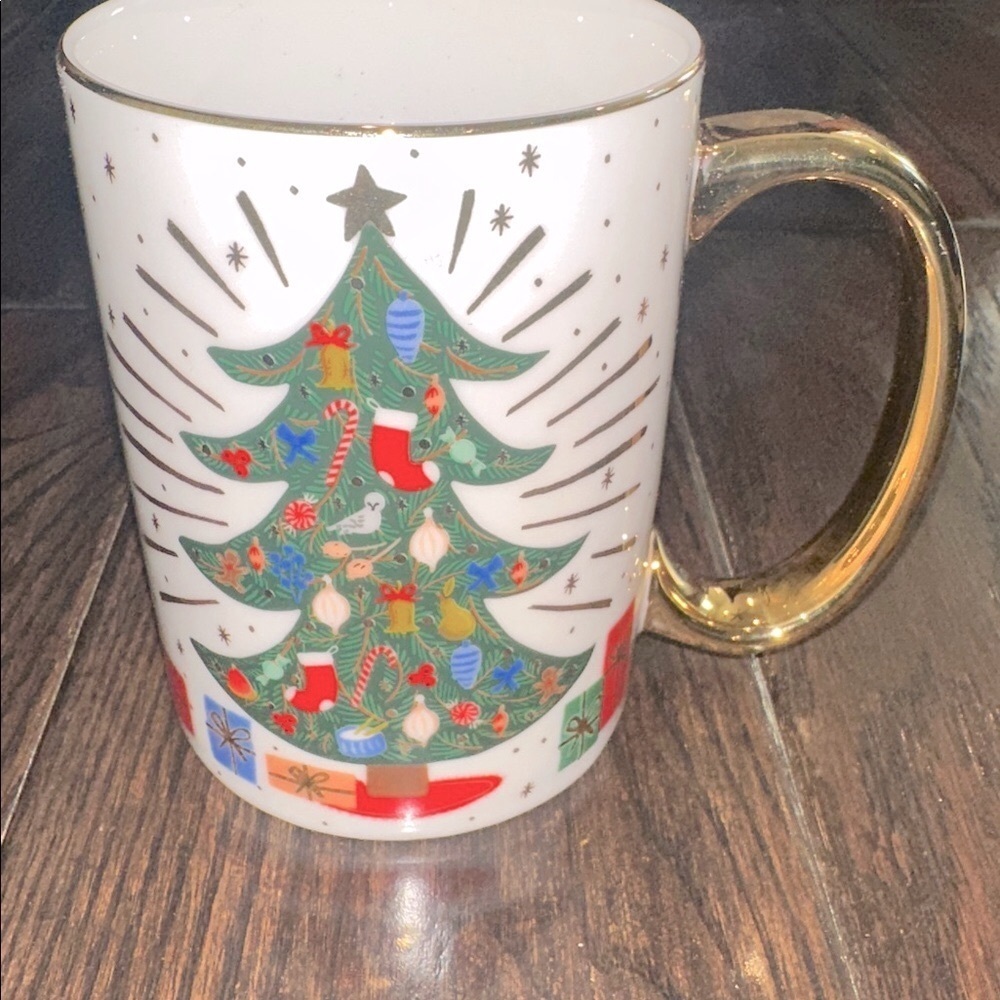 Rifle Paper Festive Christmas Tree Mug with Gold Handle